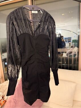 Sandro Black Sheer Polka-Sleeve Sweetheart Mini Dress